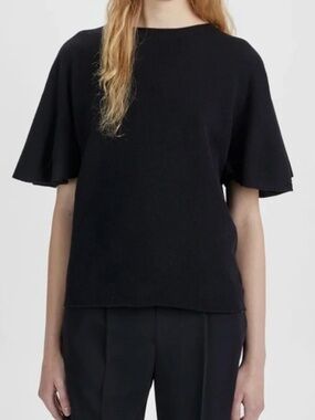 The Row Black Cashmere Short Sleeve Bateau Neck Sweater Size M
